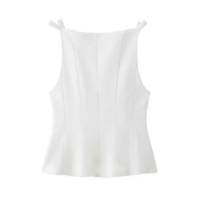 MUJER blanc noeud hauts sans manche pour femmes noir épaules nues haut femme printemps décontracté débardeurs