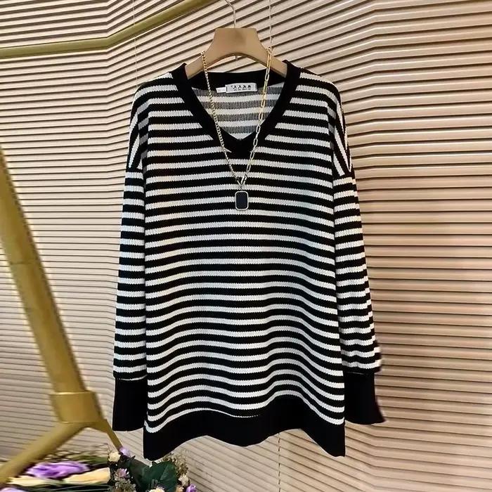 T-Shirt à Manches Longues et Col En V pour Femmes, Style Coréen, Décontracté et Élégant pour Printemps et Automne ```