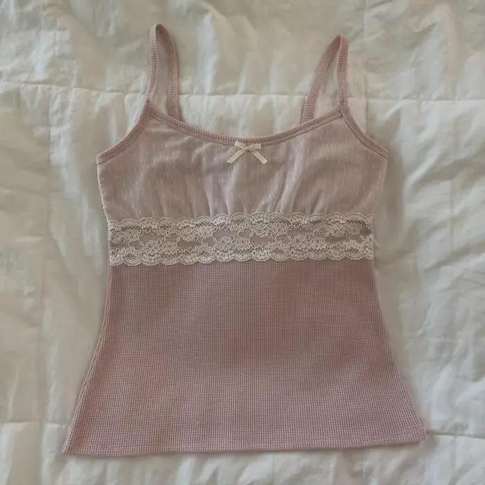 Haut Fairycore Camisole Dentelle Patchwork Polyestère pour Femmes Occasions Spéciales Mode Vintage Y2K Kawaii