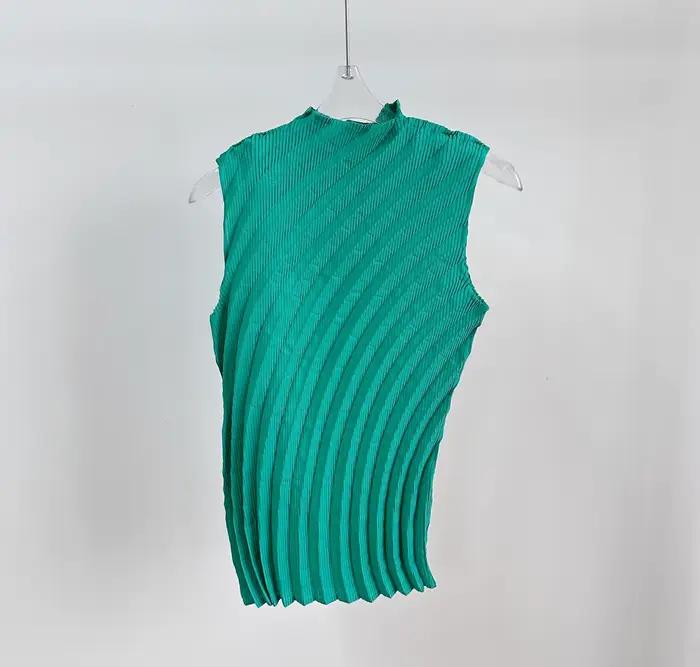 Débardeur Miyake polyester élégant sans manches pour femme bureau printemps été couleur unie