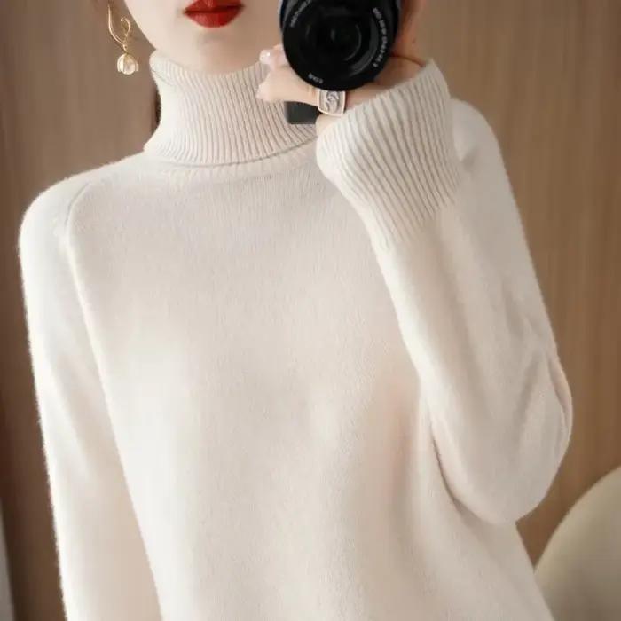Pull en acrylique et coton col roulé pour femme automne hiver confortable et élégant