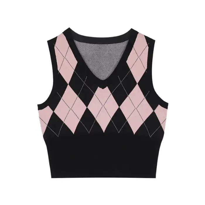 Pull à carreaux vintage pour femmes