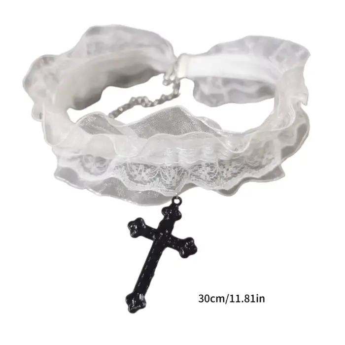 Collier croisé en dentelle gothique pour femmes filles