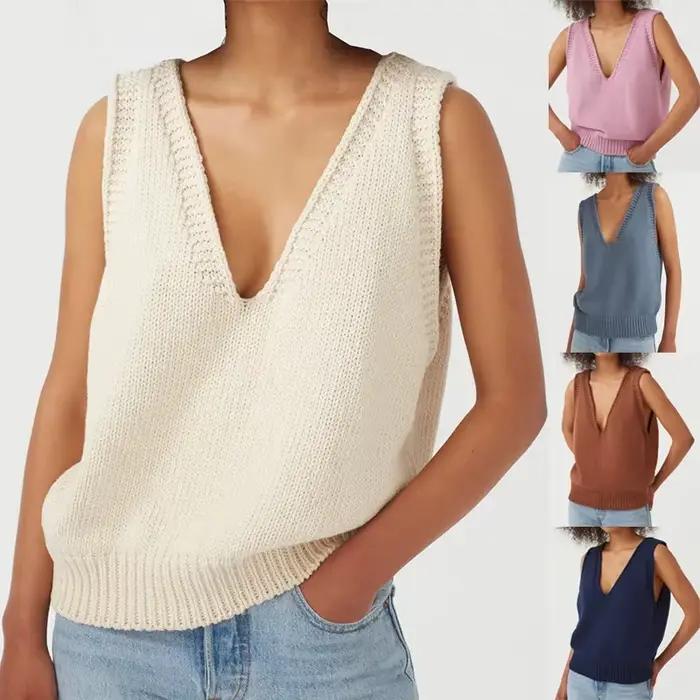 Gilet en tricot sans manches élégant pour femmes, col en V, tricoté, style mode, printemps/automne, confortable, durabilité, occasions variées
