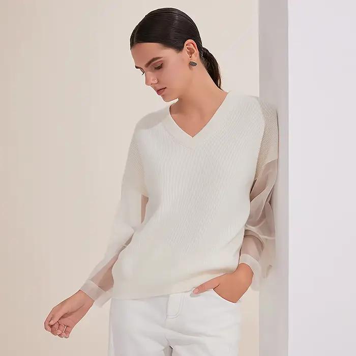 Pull surdimensionné élégant à col en V pour femme