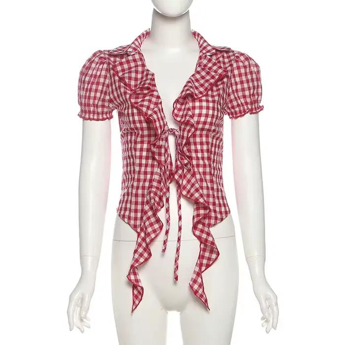 T-Shirt à carreaux rouge pour femmes