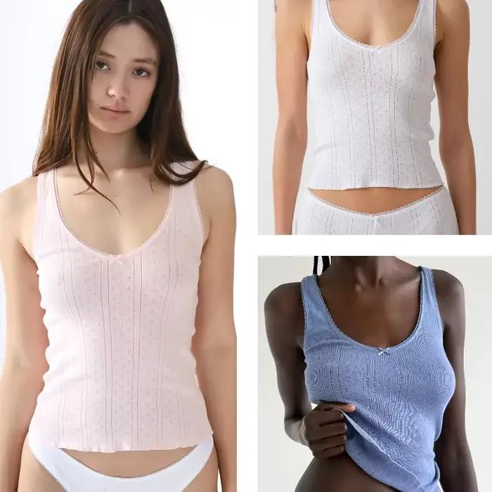 Haut dos nu en dentelle rose et blanche à col en V