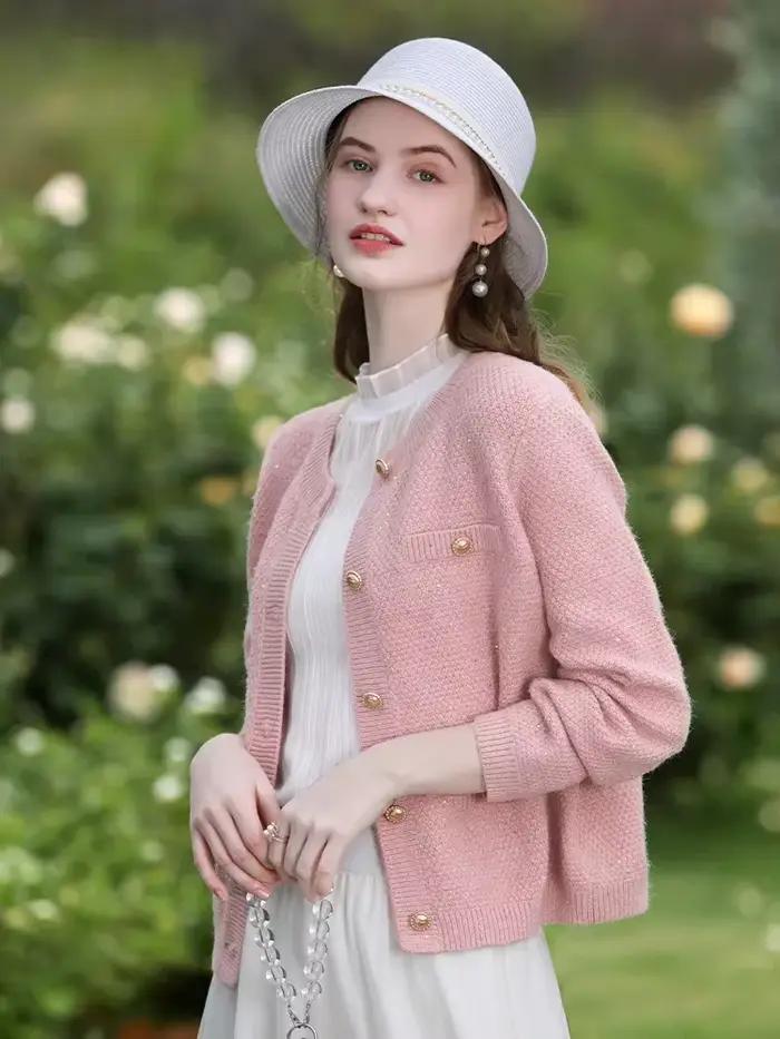 Pull cardigan I Believe You en tweed, style vintage, col rond, confortable et chic pour femmes, automne et hiver