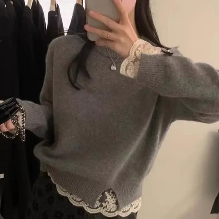 Pull en dentelle blanc pour femme