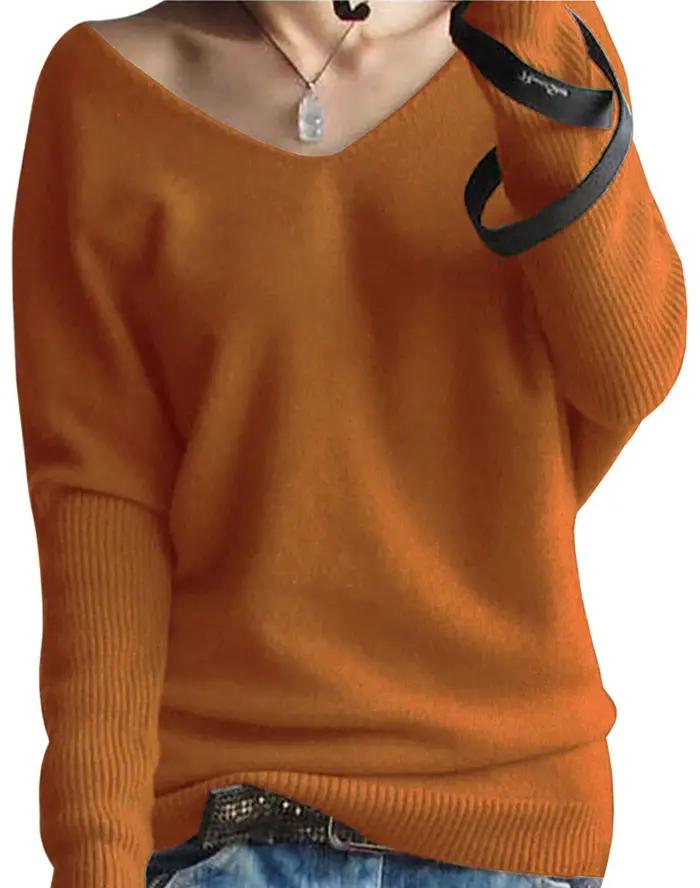 Pullover Vintage à Col en V en Laine Mérinos Femme Occasions Spéciales Automne Hiver Bureau Doux Élégant À Offrir