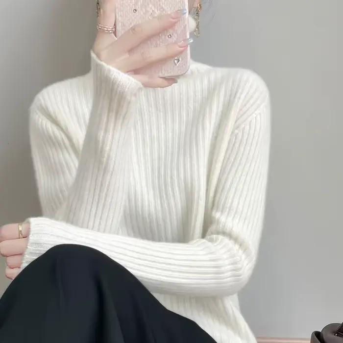 Nouveau cachemire laine col roulé pull femmes automne hiver haut de couleur unie mode tricot femme décontracté épais