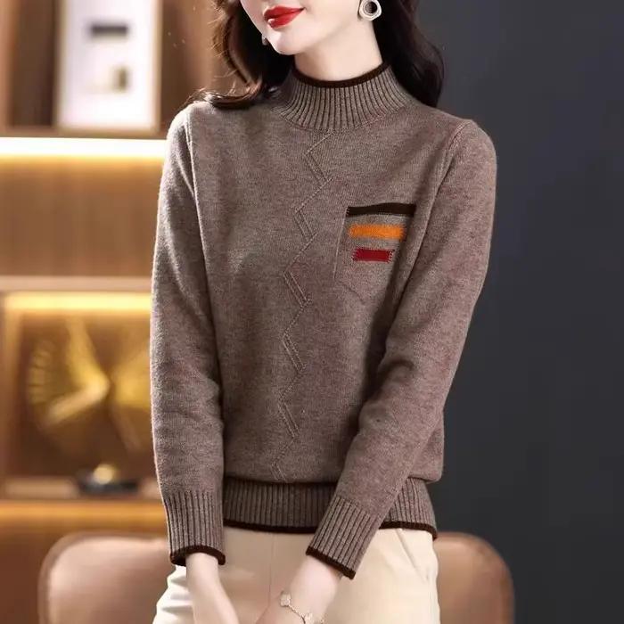 Pull chaud femme vêtements Vintage demi col haut automne