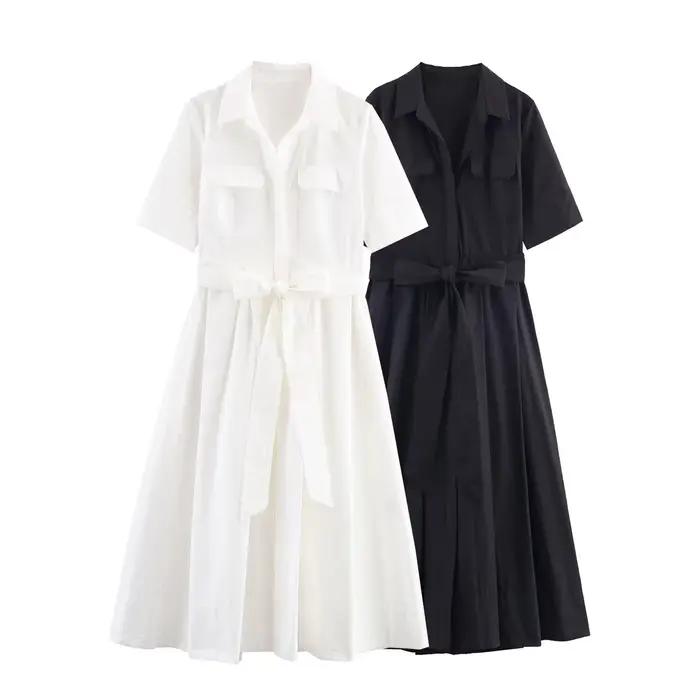 BSAY dame popeline blanche grande chemise robe ceinture vêtements pour femmes 2025 automne nouveau chic femme longue française élégante soirée mujer