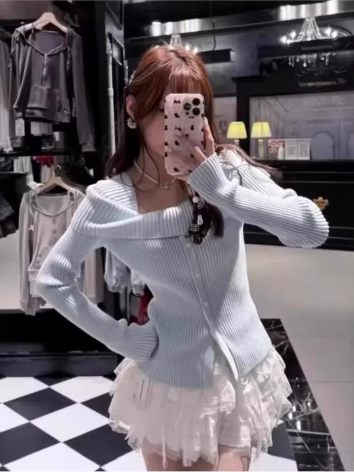 Pull en tricot à épaules dénudées pour femmes
