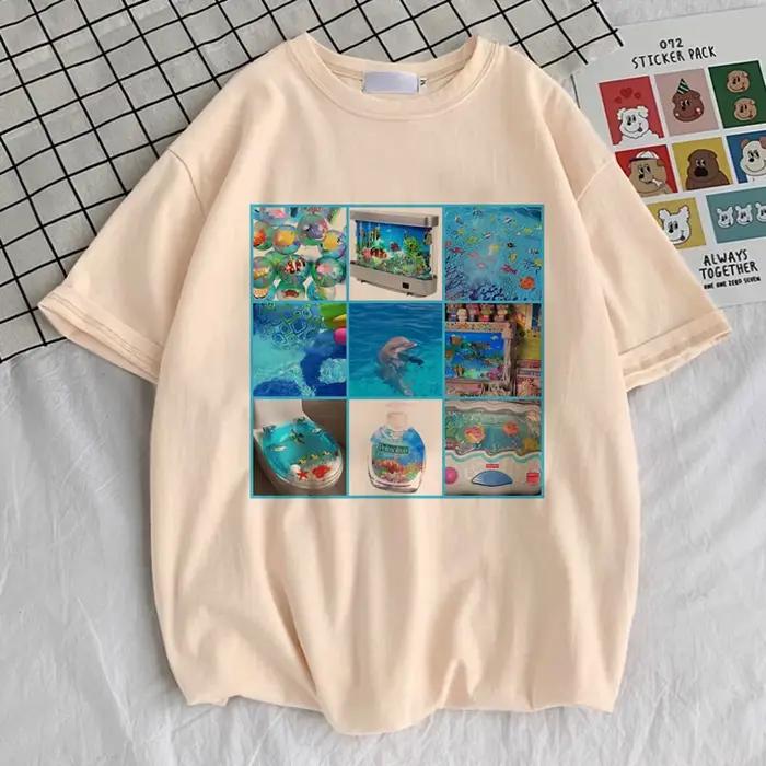 Frutiger Aero top t-shirts femmes confortable Pop Culture streetwear psychédélique esthétique chemise hip hop années 2000 graphique coloré