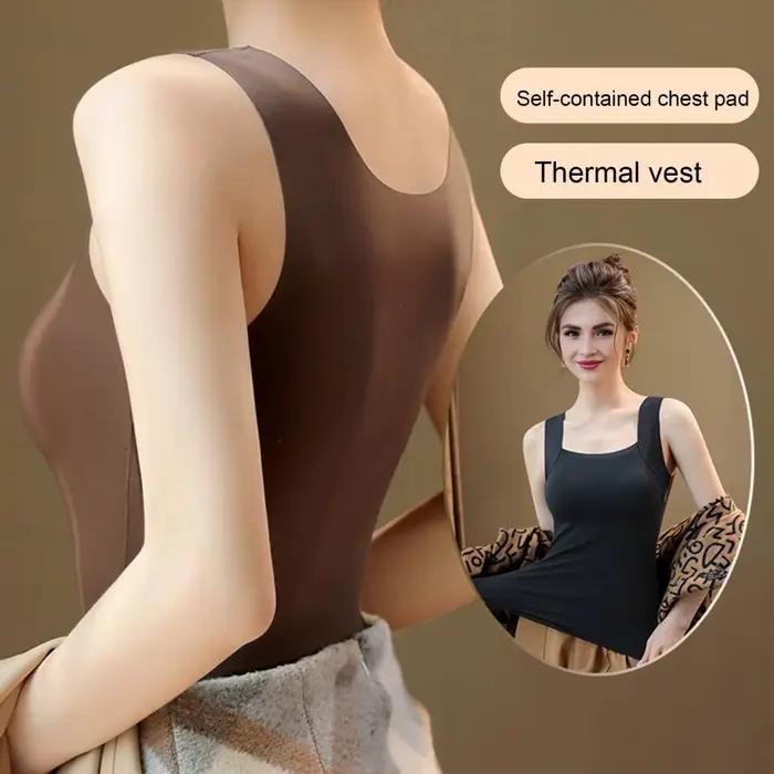 Débardeur thermique pour femme doublé polaire avec soutien-gorge intégré sous-vêtement chaud confortable occasion bureau hiver automne cadeau de noël