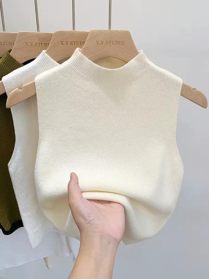 Débardeur tricoté pour femme 2026 – Collection Printemps-Été – Pull court sans manches uni – Pulls et pulls-over Printemps-Automne