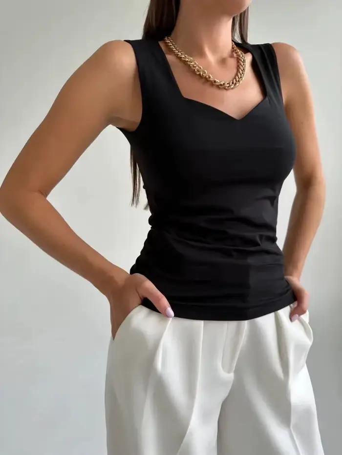 Débardeur moulant sans manches pour femme style sexy et club polyester plis ajusté printemps été bywindto
