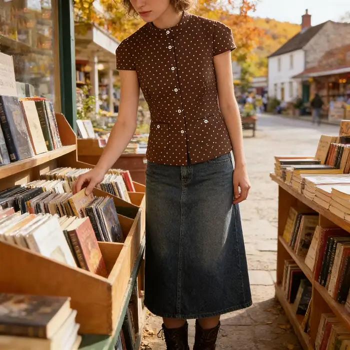 Chemise marron à pois pour femme