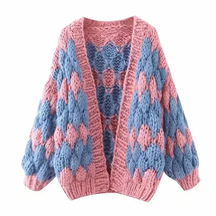 Cardigan TEELYNN en laine et acrylique avec broderie florale pour femmes, style bohème, saison automne-hiver, col en V, tricoté à la main