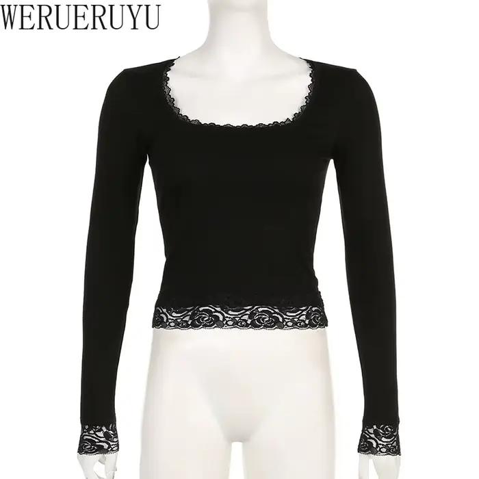 T-shirt manches longues en dentelle pour femme