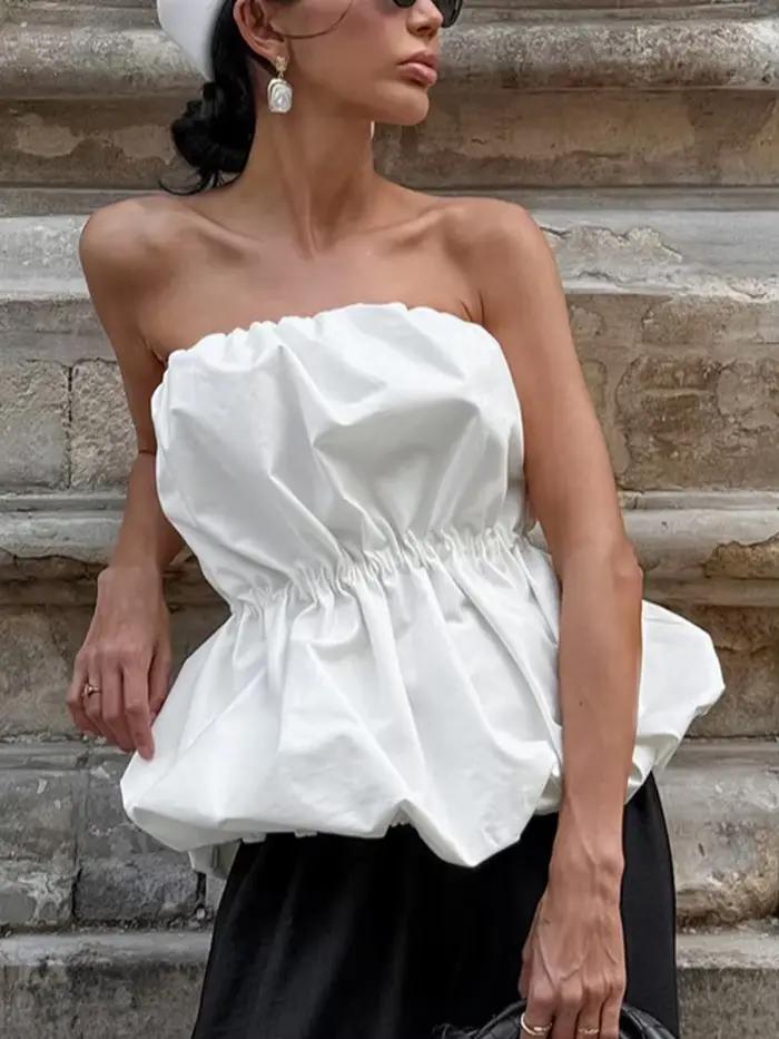 Chemisiers pour femmes Printemps-Été 2026 – Blouse sans manches et sans bretelles élégante pour le bureau – Haut de travail tendance pour femme