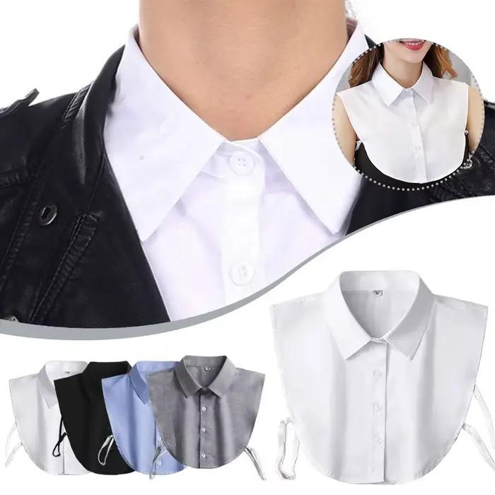 Demi-chemises classiques à faux col détachable pour femmes polyester style élégant occassions professionnelles et spéciales