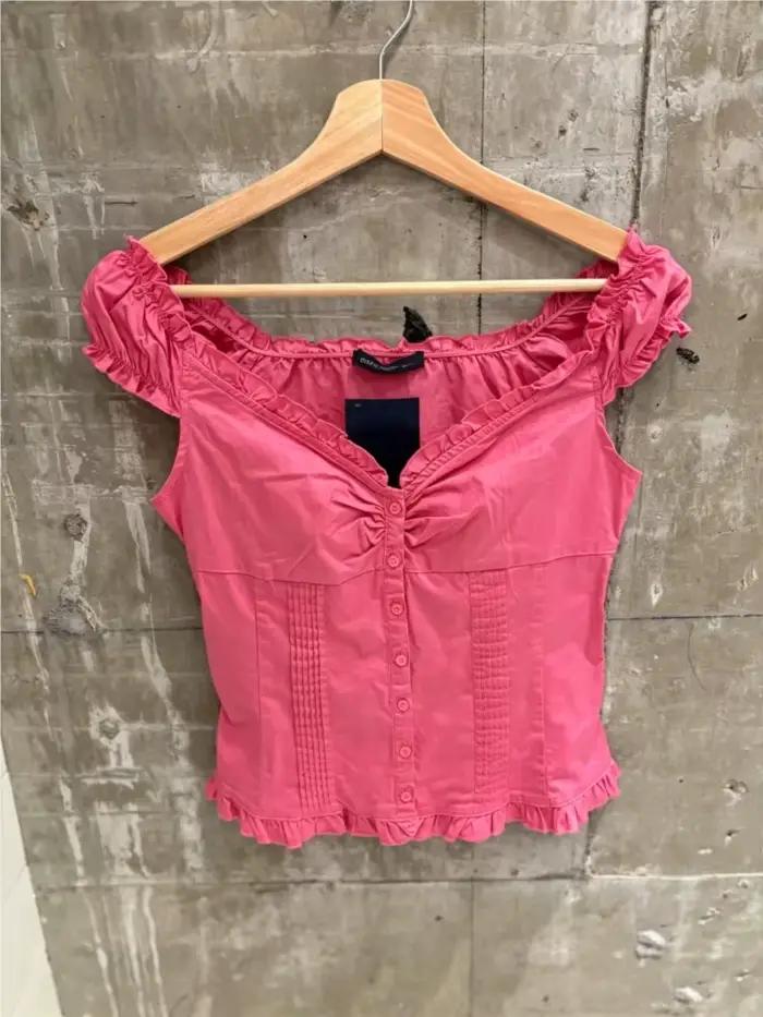 Nouvelle Blouse Femme à Boutons Framboise