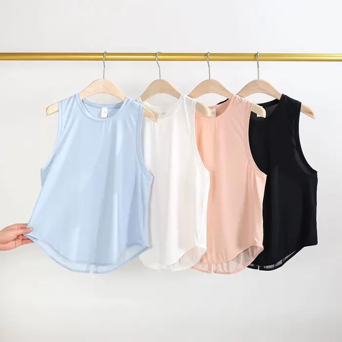 Débardeur en maille polyester pour femme, décontracté, sportif, sèche rapidement, pour activités de plein air et yoga, blanc et rose, taille S, M, L, XL