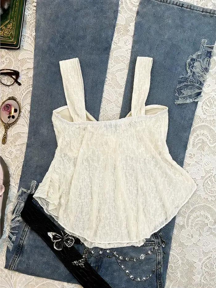Camisole en polyester et élasthanne pour femmes junior, design solide et élégant, décoration tridimensionnelle, printemps été, festivals de musique