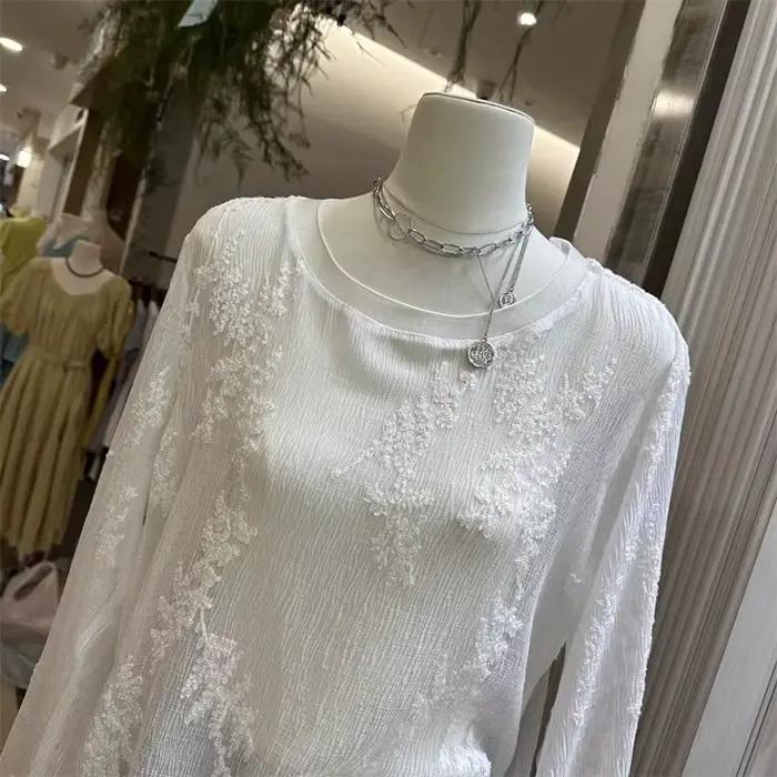 Chemise à fleurs brodées protection solaire polyesters été décontracté dentelle mousseline de soie occassions spéciales femmes
