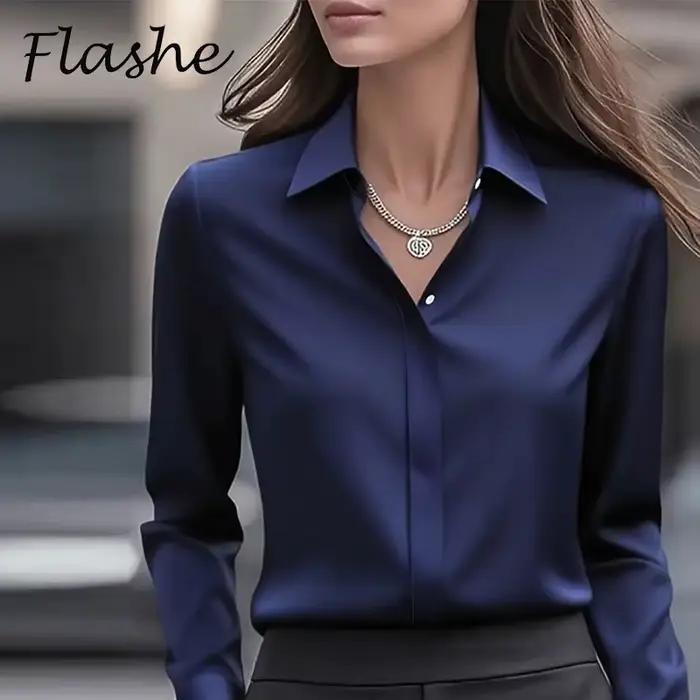 Nouveau bureau dame chemise femmes col rabattu à manches longues bouton Blouse