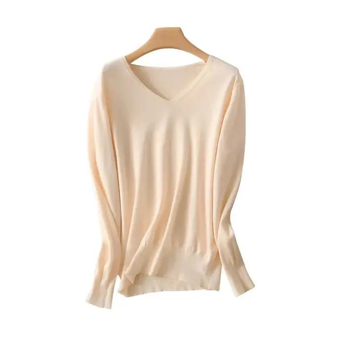 Pull en polyester à manches longues et col en V pour femme, élégant et décontracté pour l'hiver occasions spéciales