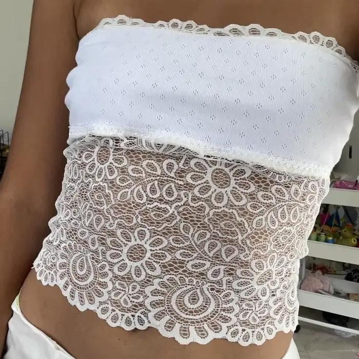 Maemukilabe-Haut court en dentelle blanche pour femme