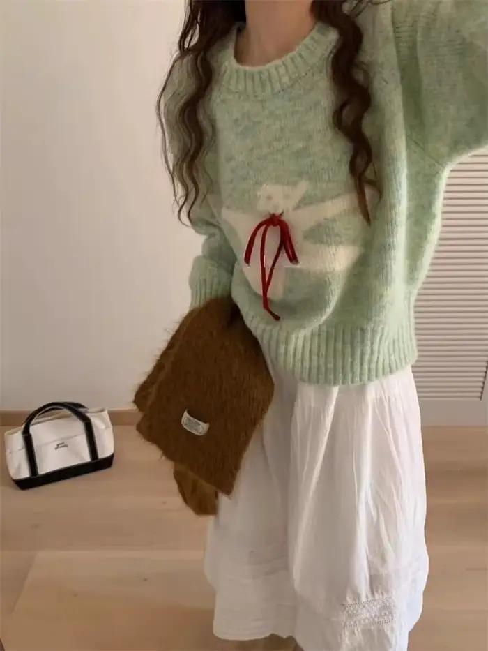 Kawaii femmes recadrée chandails doux Harajuku dessin animé tricoté pulls Style coréen mignon automne hiver pull surdimensionné