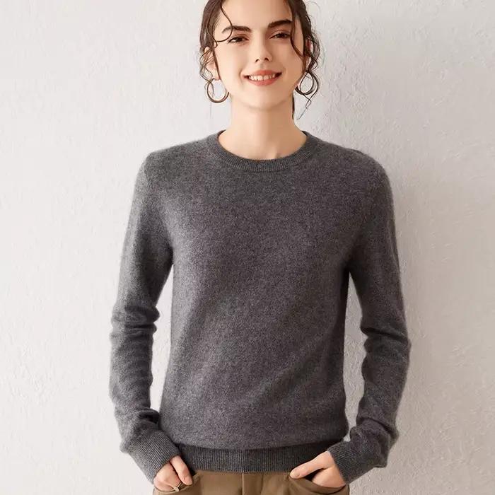 Pull en cachemire pur pour femme col ras du cou manches longues chaud doux tricoté nouvelle collection automne hiver 2025 occasions spéciales