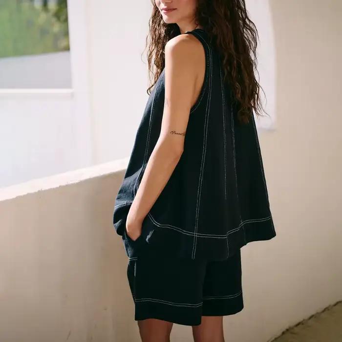 Ensemble décontracté d'été pour femme : Tunique sans manches et short à taille élastique – Tenue de détente