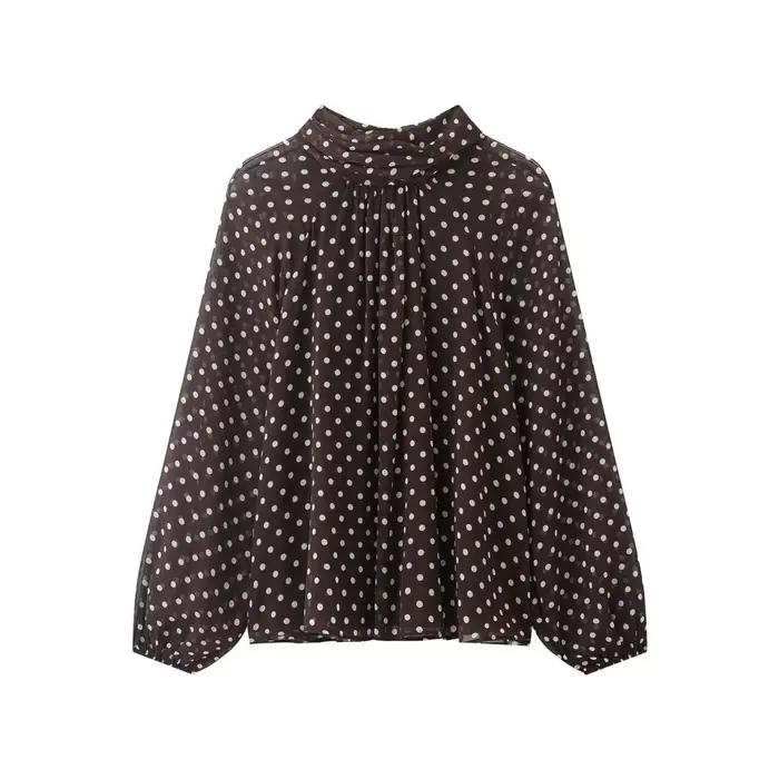 Chemise à manches longues à pois élégante pour femmes, chemise à lacets high street pour printemps automne occassions spéciales