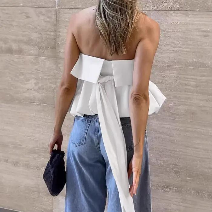 Haut bustier en satin blanc pour femme, collection été 2026, polyester légèrement extensible, style décontracté, pour printemps et automne, débardeur sans manches, confortable et élégant