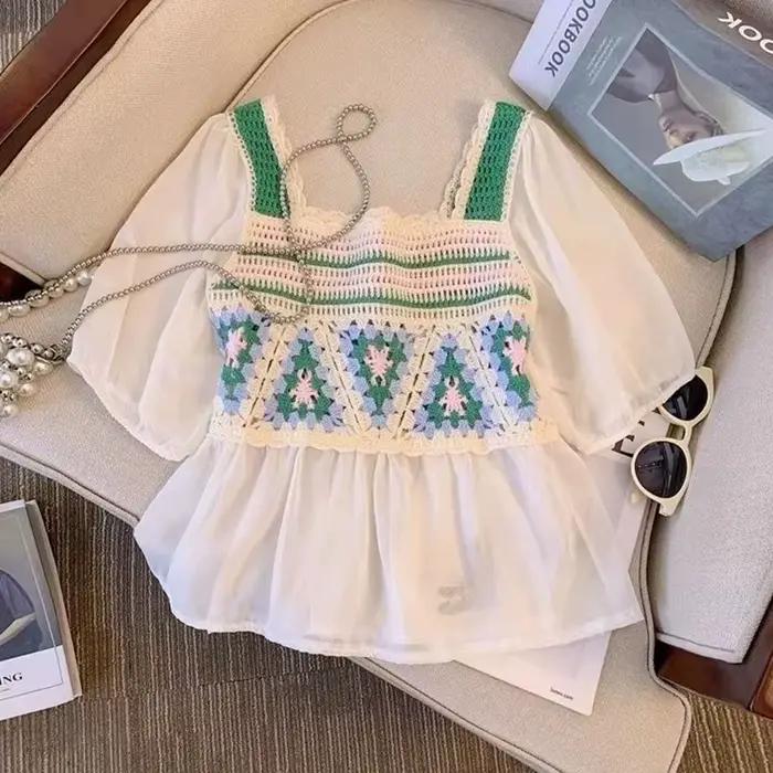 Blouse en crochet pour femme