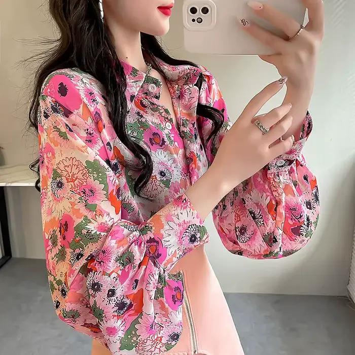 Chemise en mousseline de soie rose pour femme