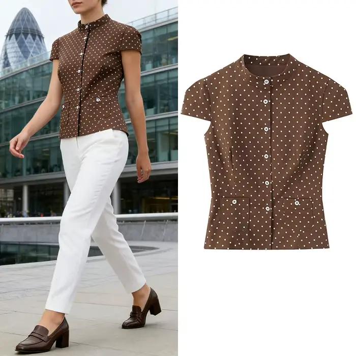 Chemise marron à pois pour femme