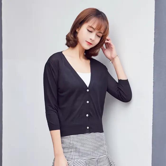 Cardigan femme ete légère crop top manche longue en crochet pull laine à tricoter fin jersey vêtements 2025 haut pulle