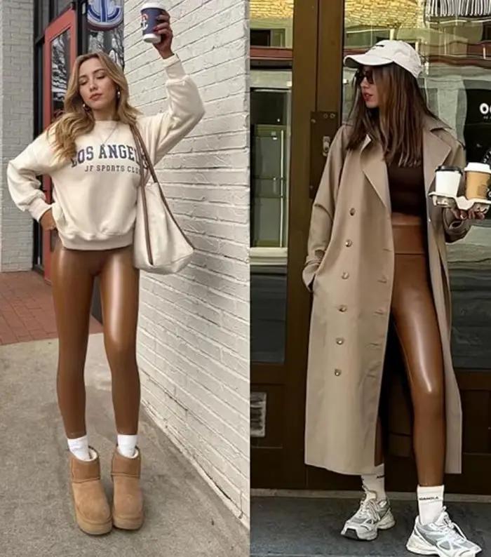 Leggings en similicuir marron