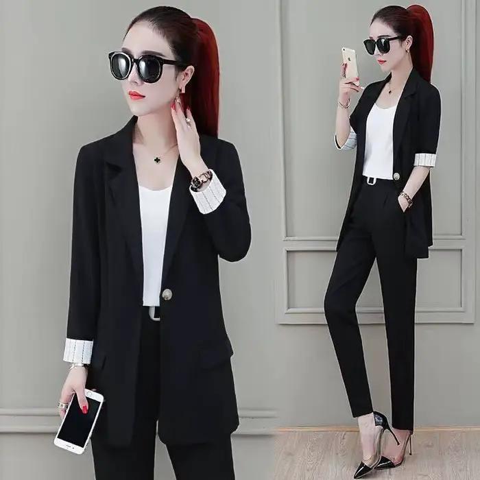 Costume deux pièces blazer et pantalon crayon pour femme, élégant et confortable, style bureau dame, couleur rose irritant, occasionnels spéciaux et tenues de bureau