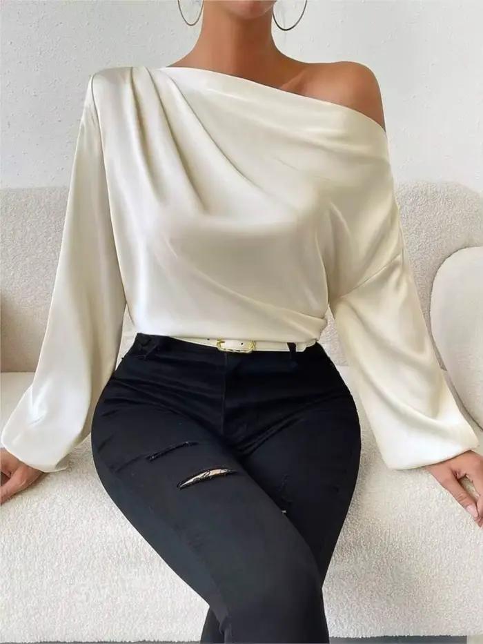 2025 dames hauts femmes chemises et chemisiers à manches longues Sexy couleur unie une épaule Blouses élégantes Style étranger Blusas