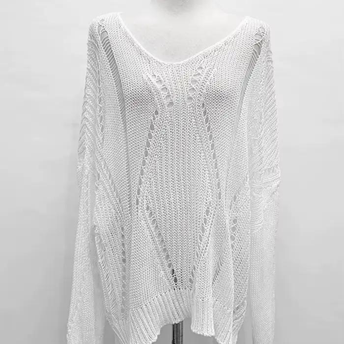 Pull en polyester grunge ajouré pour femmes, col rond, pull en détresse, style y2k, occassions spéciales