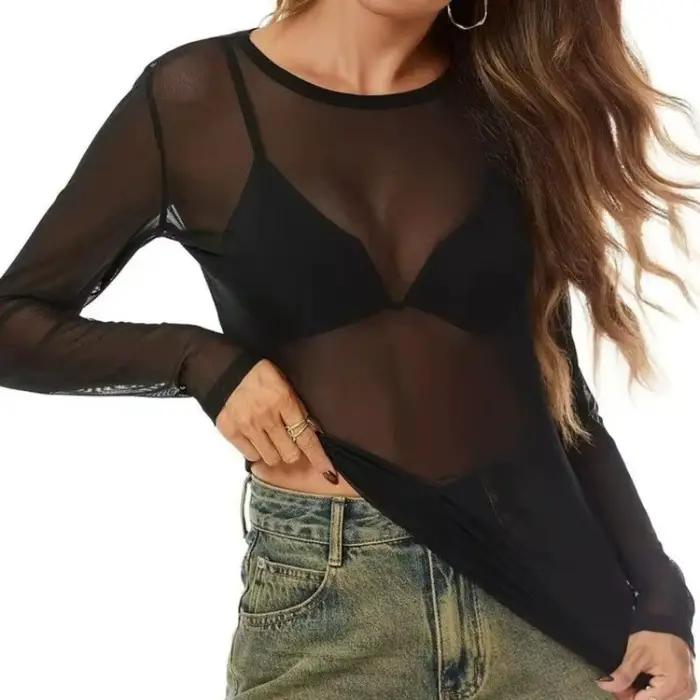 T-shirt transparent noir pour femme