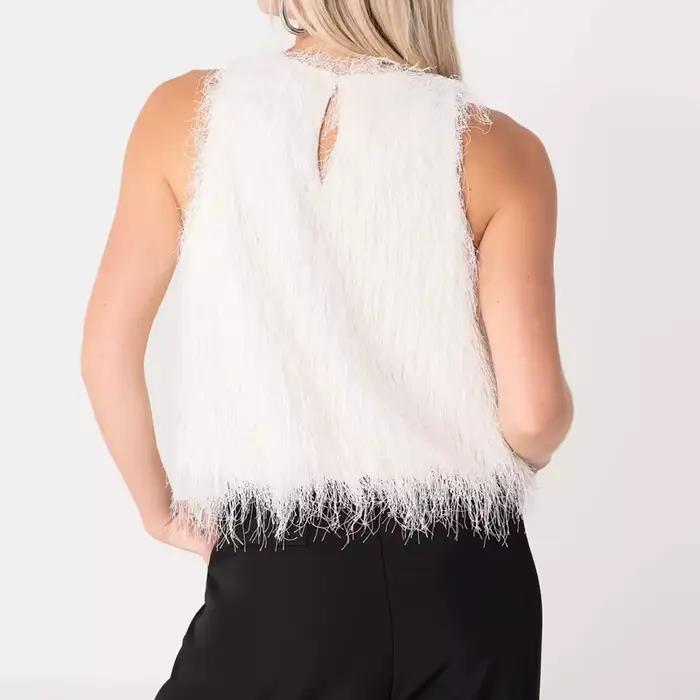 Top court sans manches en fausse fourrure pour femme