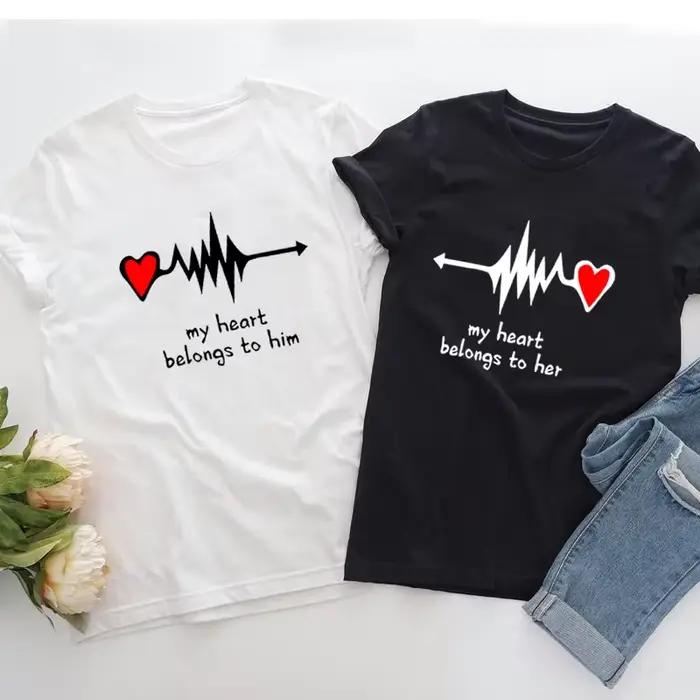 T-shirt célébrant l'amour pour couple avec message original pour femme et homme décontracté adapté toute la saison